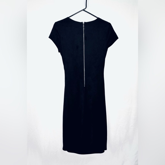 [ JOSEPH RIBKOFF ] Black Suede Faux Wrap Midi Dress : SM : Like New - Picture 3 of 3